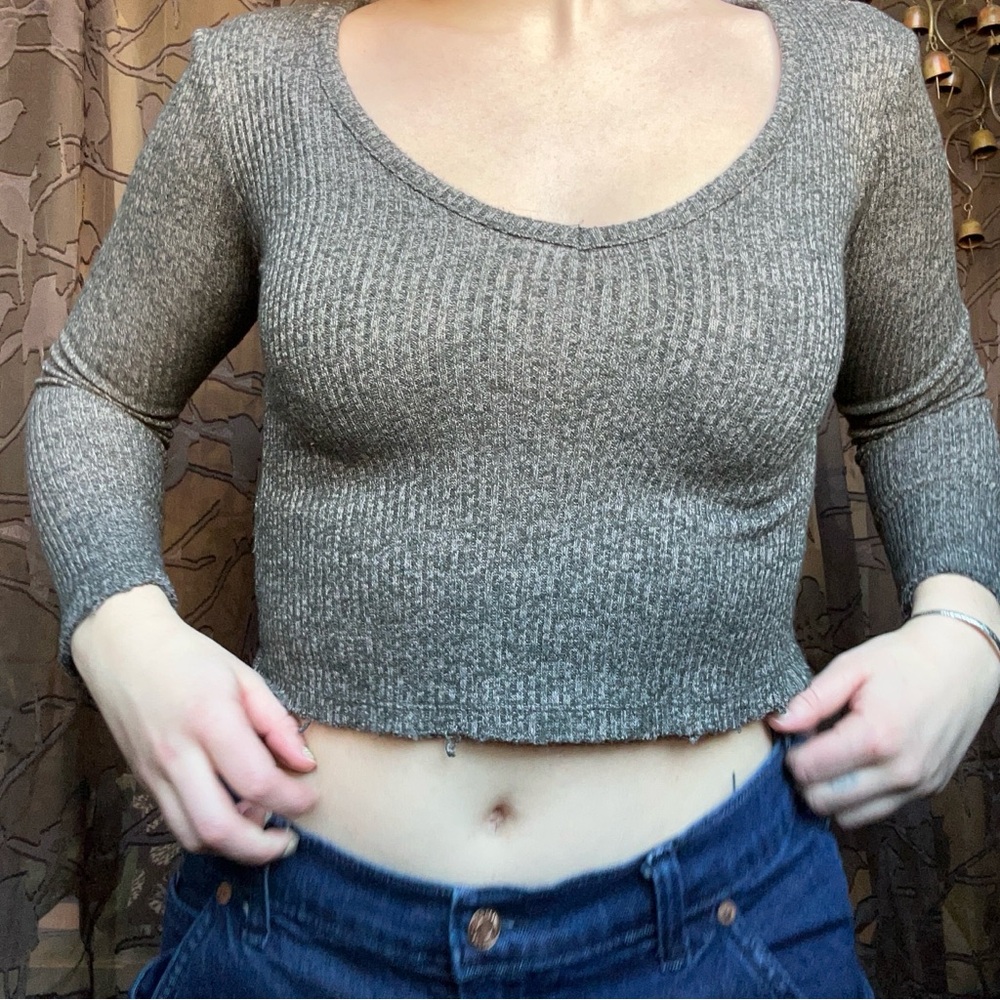 Gray Ribbed Knit Crop Top